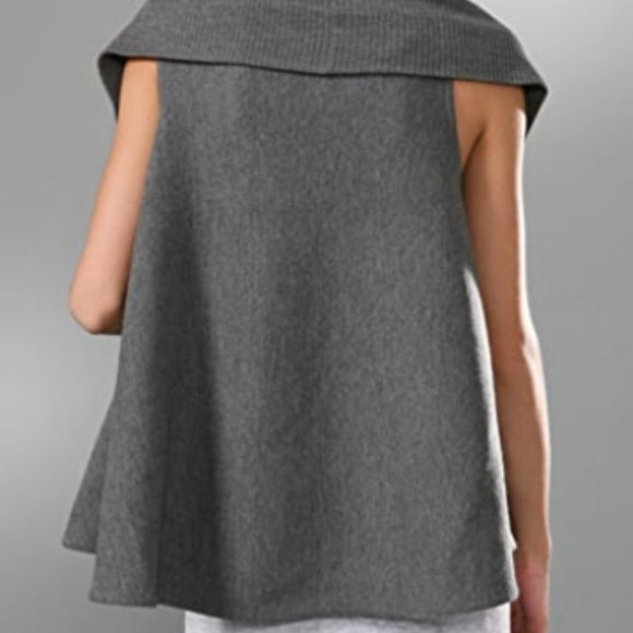 Alice + Olivia Asymmetrical Draped Wool Ribbed Knit Wrap Cardigan Vest - Picture 11 of 12